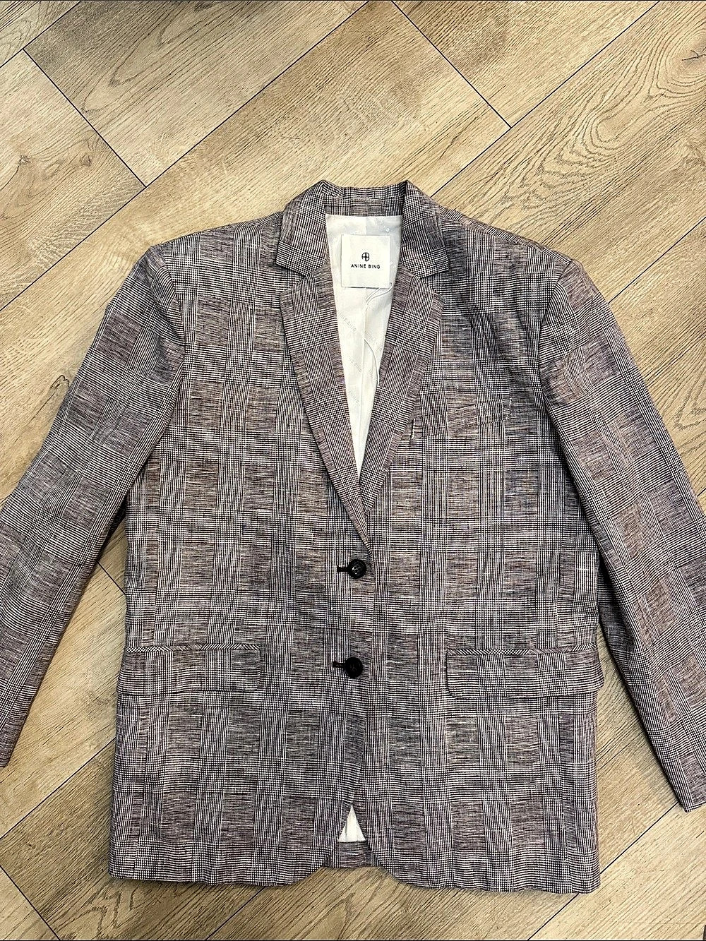 ANINE BING Shelia Plaid Blazer in Gray & White Size Small